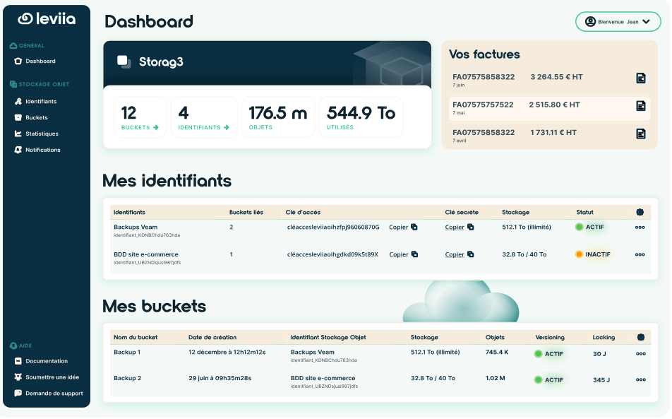 screenshot of Leviia Storag3